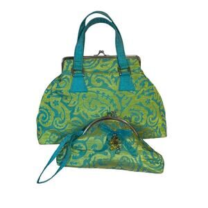 Thai silk Vintage brocade bag & matching wristlet Richly textured metal frame